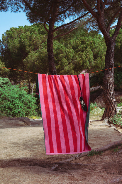 Toalla playa reversible verde y rosa