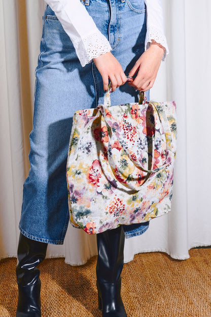 Tote Bag tejido jacquard flores amapolas