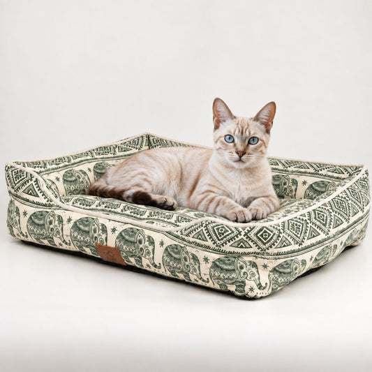 Cama verde decoración elefantes para gatos