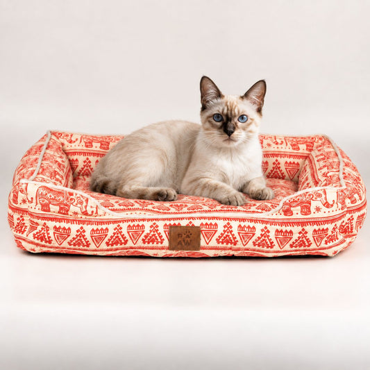 Cama roja decoración elefantes para gatos