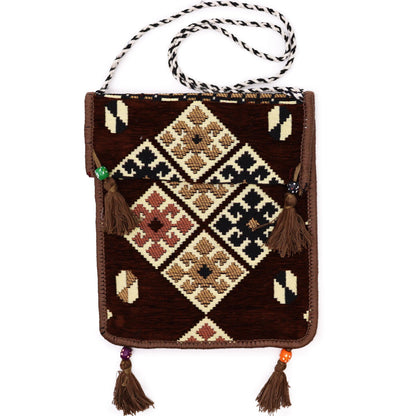 Bolso bandolera de festival Kilim de chocolate