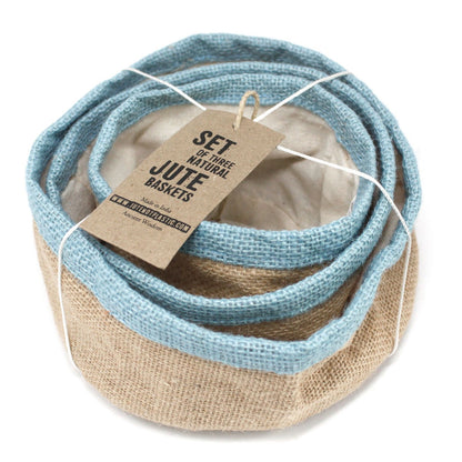 Conjunt de 3 cistelles de jute natural - Verd blavós