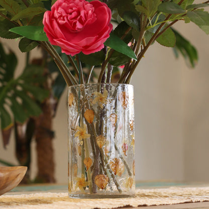 Portavelas jarrón alto de Vidrio floral natural - Rosa (19x11 cm)