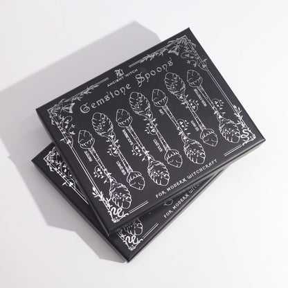 Juego de 7 Cucharas de Bruja de Cristal de Piedra Preciosa de Plata Oscura