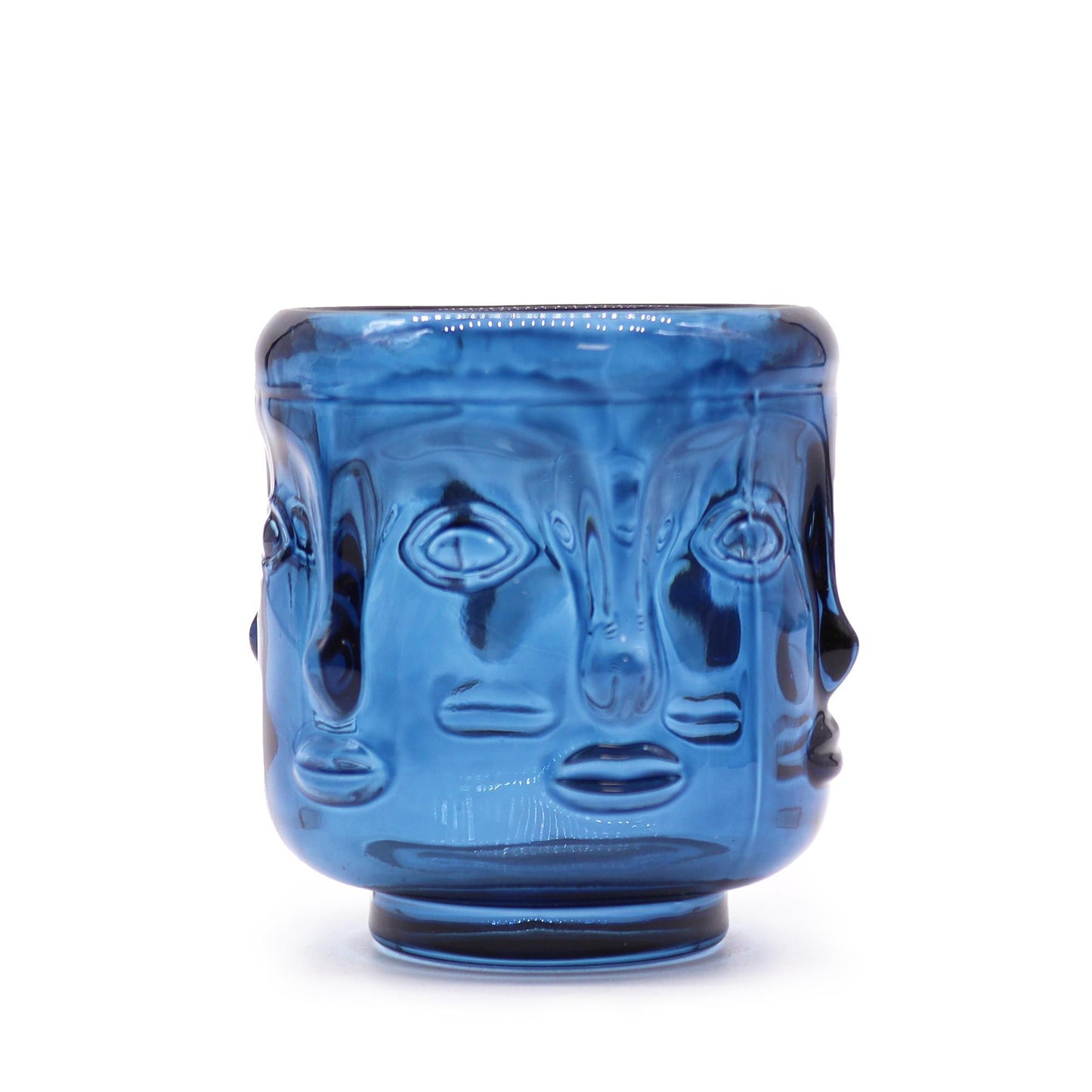 Gerro d'espelma amb cares de Buda - Blau reial