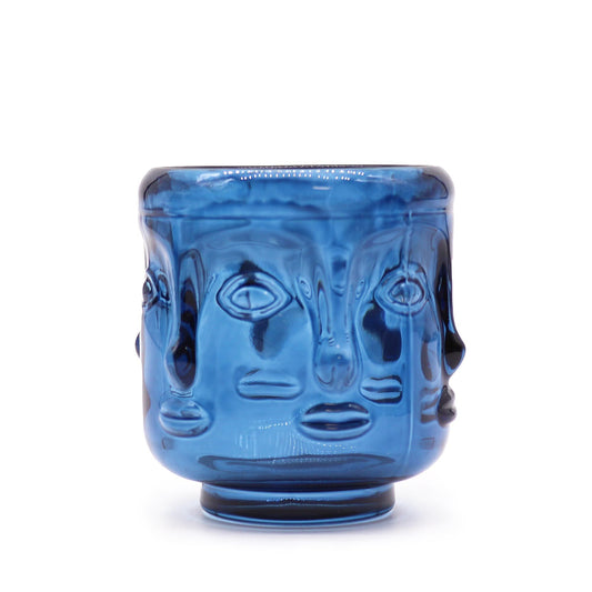 Gerro d'espelma amb cares de Buda - Blau reial
