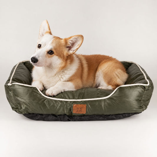 Cama pequeña verde caqui para perros