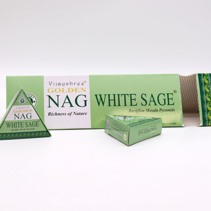 Conos de Incienso Jumbo Dorado Nag - Salvia Blanca Reflujo 42g