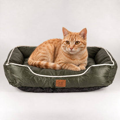 Cama pequeña verde caqui para gatos