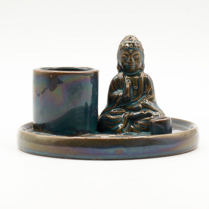 Plato de incienso de Buda de uso múltiple - cerámica azul