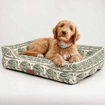 Cama verde decoración elefantes para perros