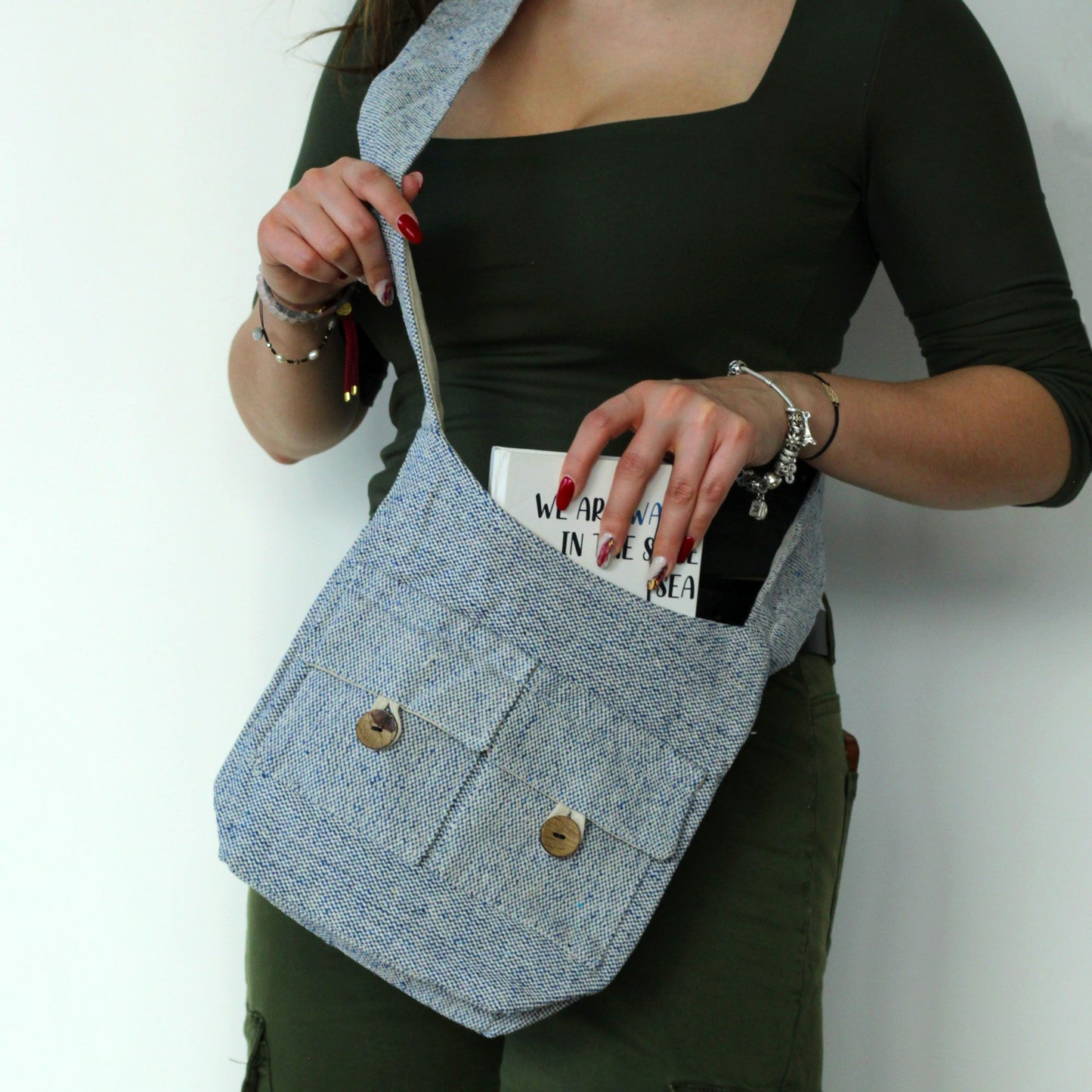 Bossa de Dues Butxaques Tons Naturals- Vaquer Denim- Mitjana