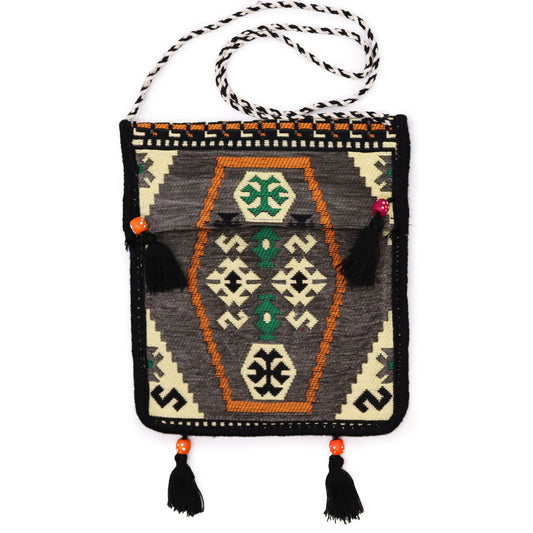 Bossa bandolera de festival Kilim gris pàl·lid