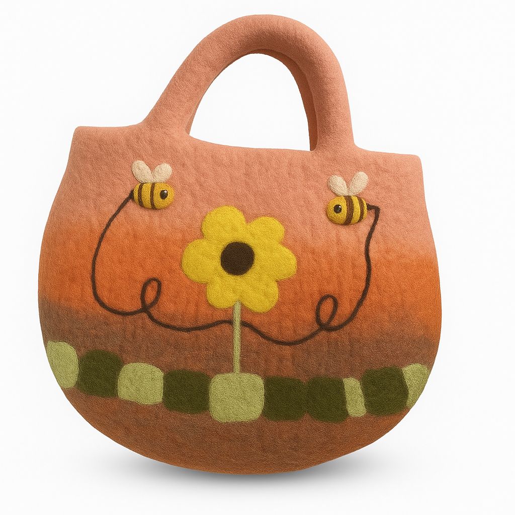 Bossa de feltre amb gira-sols i abelles - 35 x 27 cm