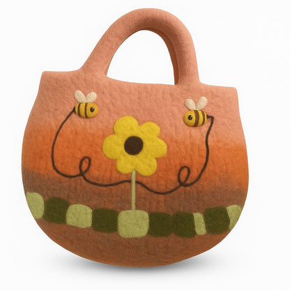 Bossa de feltre amb gira-sols i abelles - 35 x 27 cm