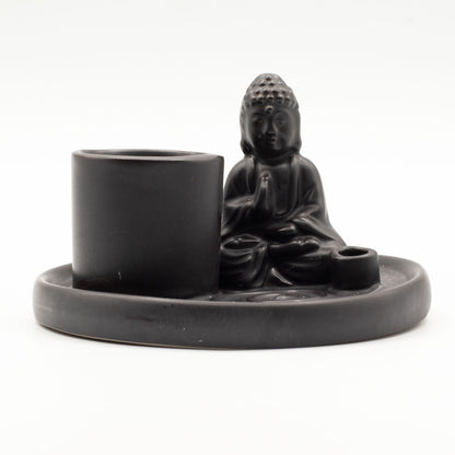 Plato de incienso de Buda multifuncional - cerámica negra mate