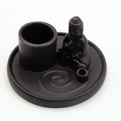 Plato de incienso de Buda multifuncional - cerámica negra mate