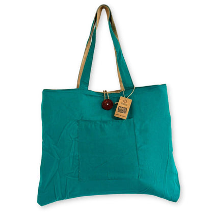 Bossa Gran Reversible de Jute i Cotó - Verd Blavós (7717C)
