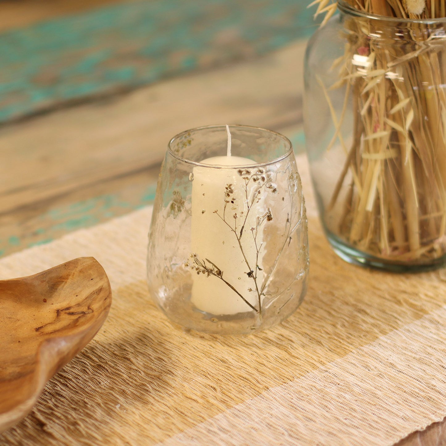 Portaespelmes de Vidre floral natural - Gerro - Margarida - (12x11cm)