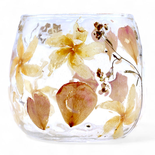 Portaespelmes recte de Vidre floral natural - rosa - (8x8cm)