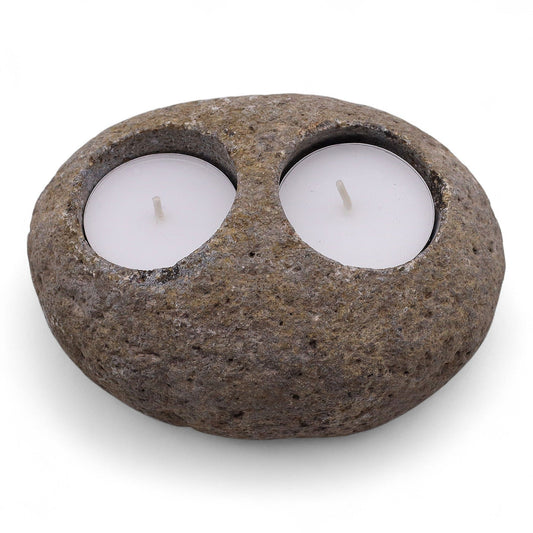 Portaespelmes de pedra de riu natural - llum doble de nit