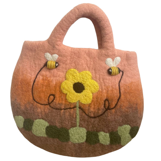 Bossa de feltre amb gira-sols i abelles - 35 x 27 cm