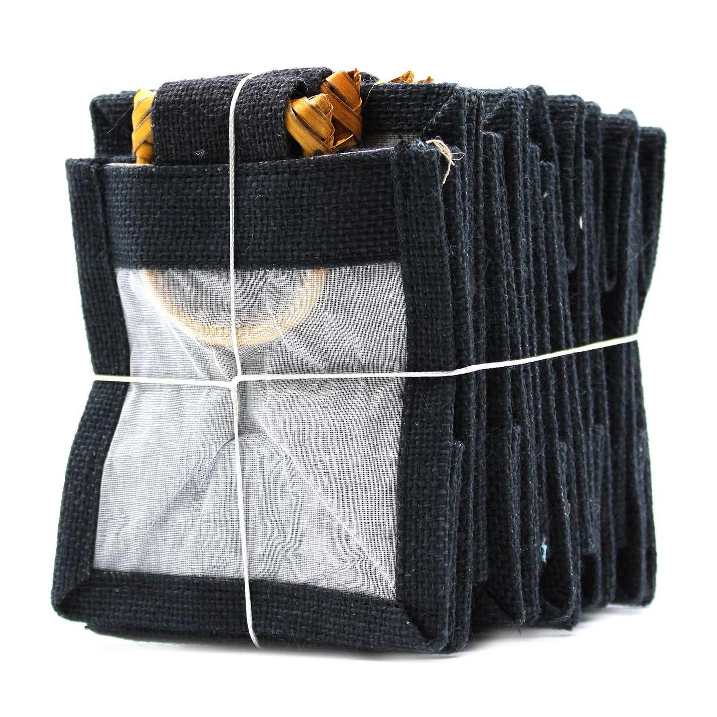 Bolsa de regalo de yute puro y algodón Negro - 1 Ventana