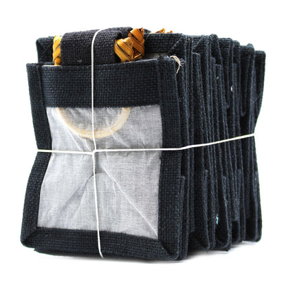 Bolsa de regalo de yute puro y algodón Negro - 1 Ventana