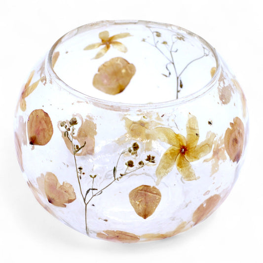 Portaespelmes de vidre floral natural - Bol gran rosa - (12x13cm)