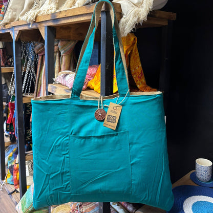 Bossa Gran Reversible de Jute i Cotó - Verd Blavós (7717C)