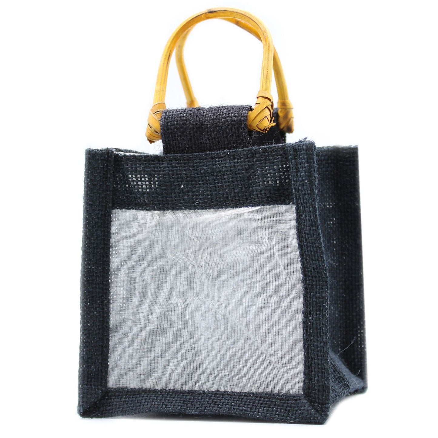 Bolsa de regalo de yute puro y algodón Negro - 1 Ventana