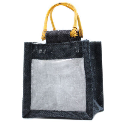 Bolsa de regalo de yute puro y algodón Negro - 1 Ventana
