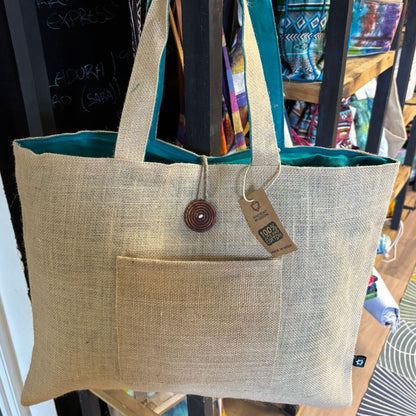 Bossa Gran Reversible de Jute i Cotó - Verd Blavós (7717C)