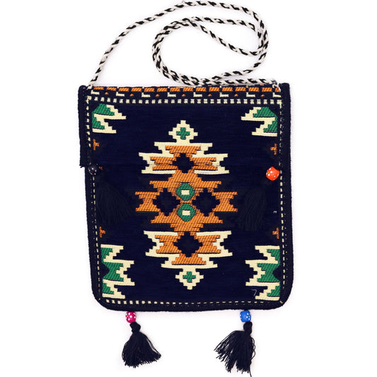 Bossa bandolera de festival Kilim blau marí fosc
