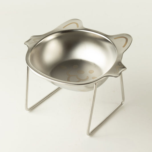 Cuenco elevado de acero inoxidable para gatos con soporte