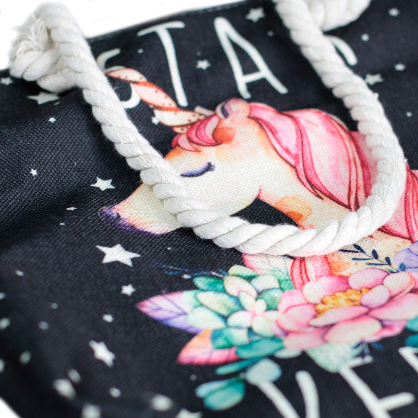 Bossa shopper amb nansa de corda - unicorn