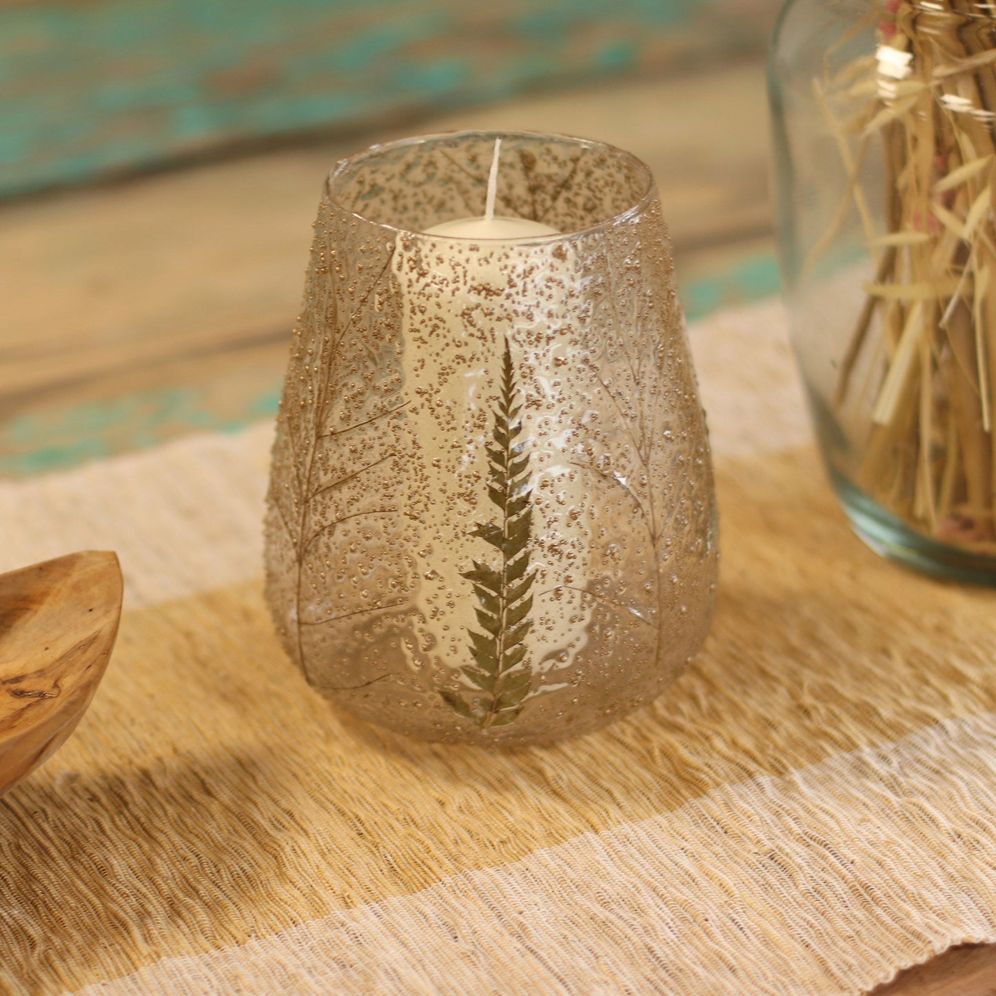 Portaespelmes de Vidre floral natural - Bol gran - Pi (15x12cm)