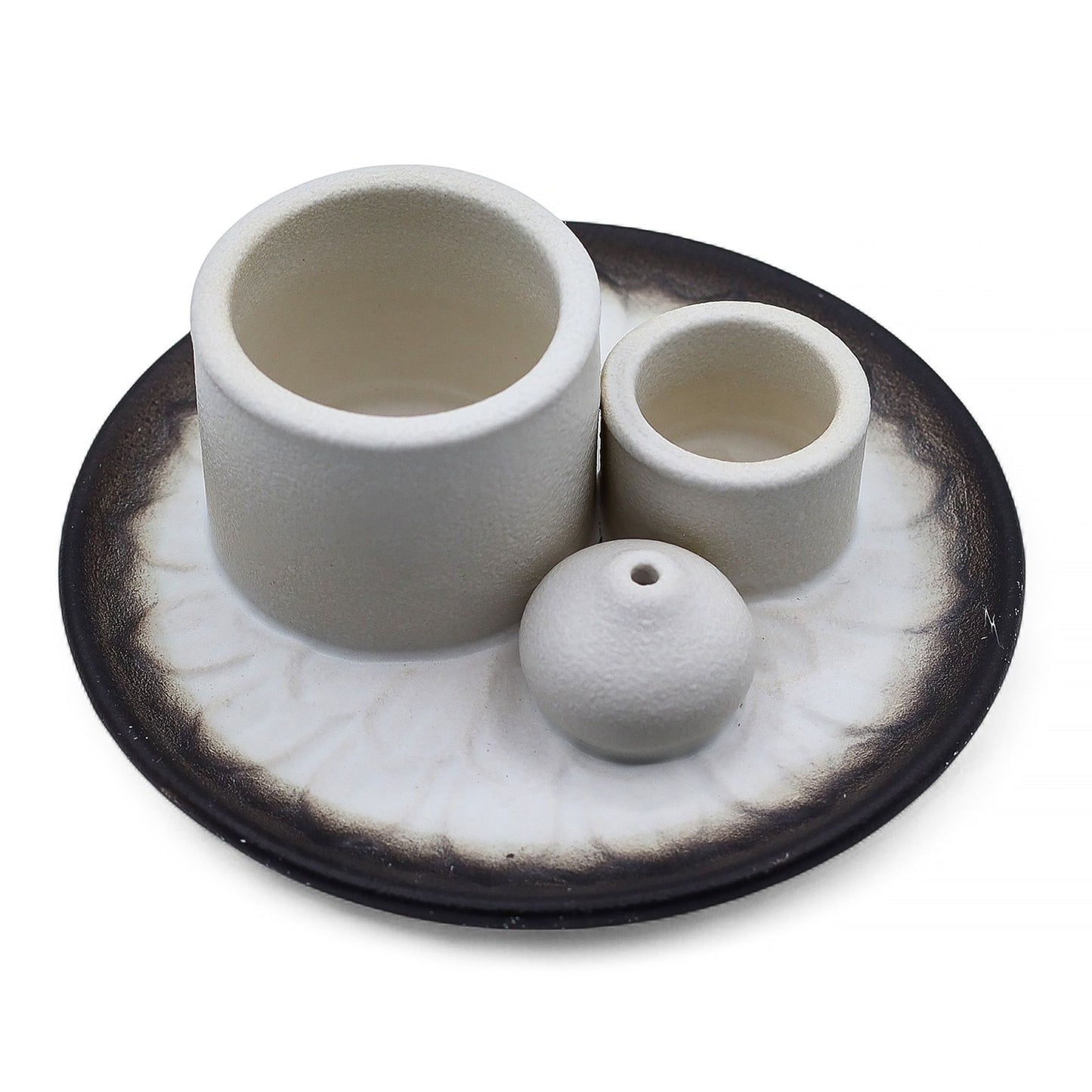Soporte cerámico para Palo Santo e Incienso - Mandala - Blanco y Gris