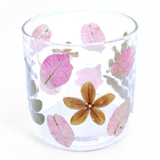 Portaespelmes recte de Vidre amb flors naturals - Primavera - (8x8cm)