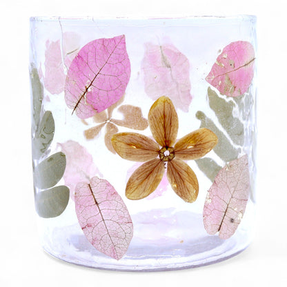 Portavelas recto de Vidrio con flores naturales  - Primavera -  (8x8cm)