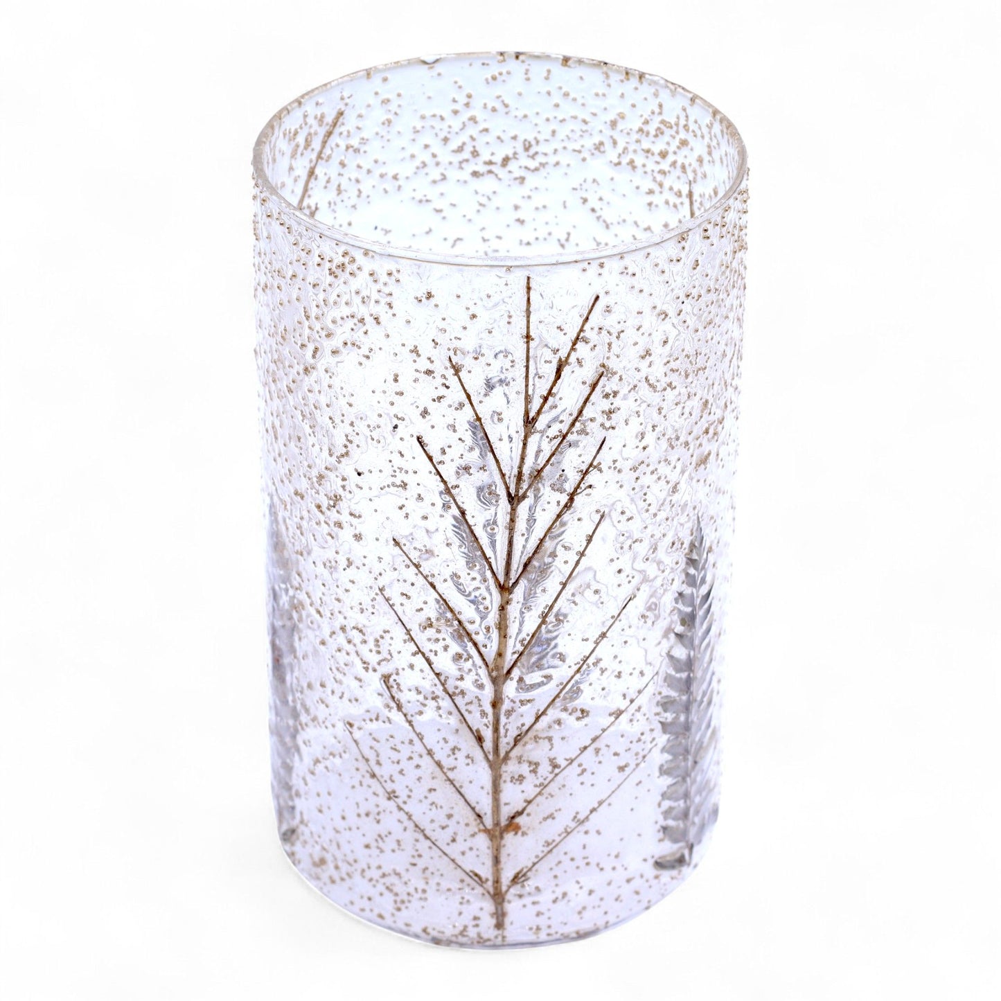 Portaespelmes de vidre floral natural - Gerro alt - pi (19x11cm)