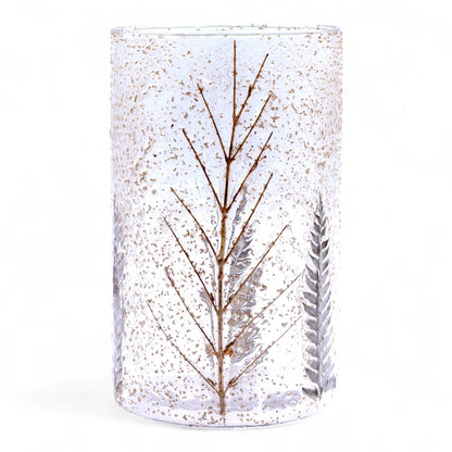 Portaespelmes de vidre floral natural - Gerro alt - pi (19x11cm)