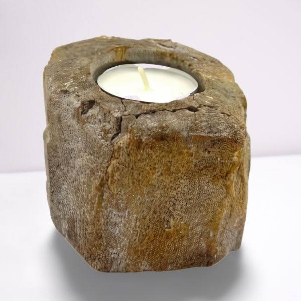 Portavelas Madera Petrificada - Simple Bajo
