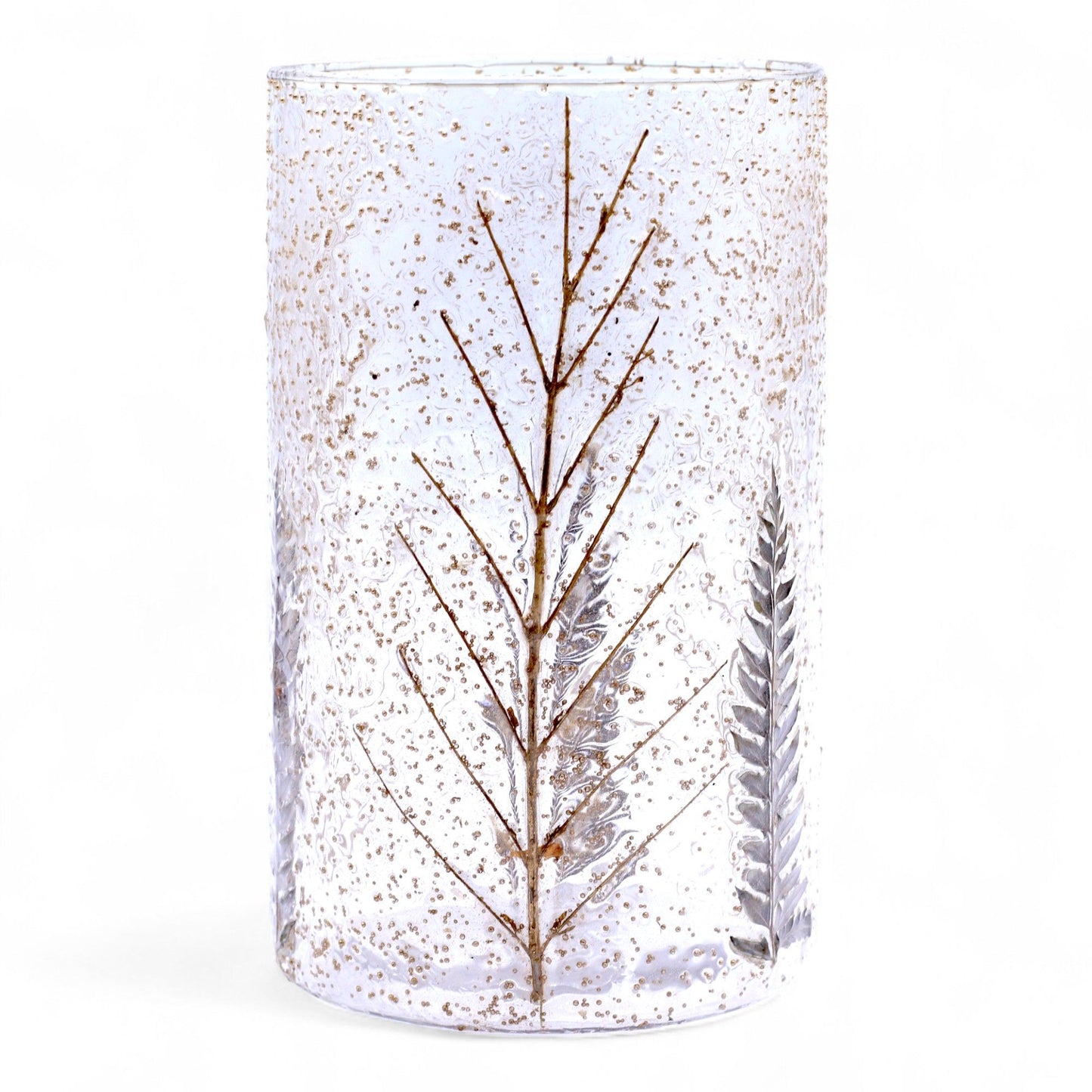 Portaespelmes de vidre floral natural - Gerro alt - pi (19x11cm)
