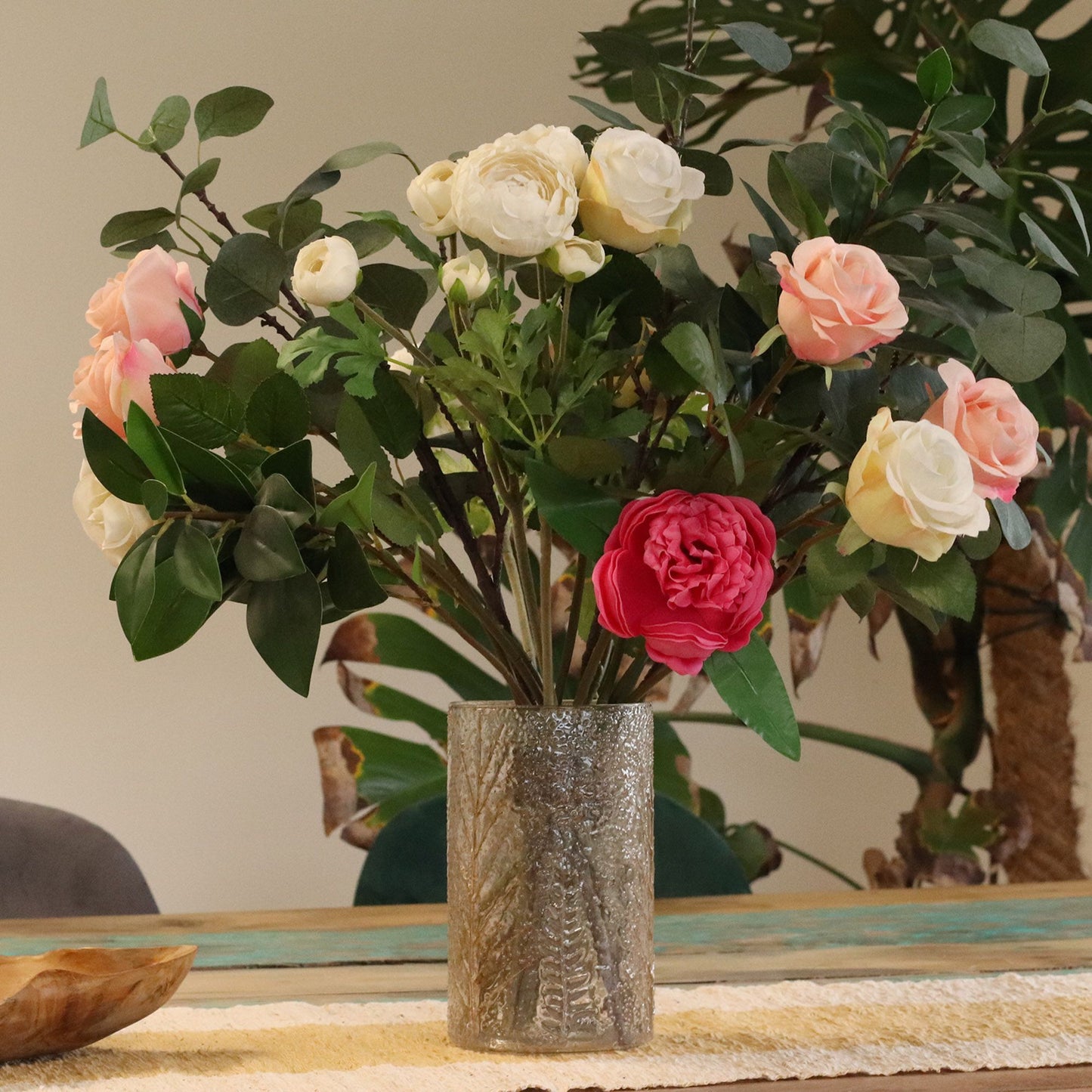 Portaespelmes de vidre floral natural - Gerro alt - pi (19x11cm)