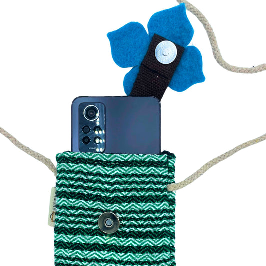 Bossa per a Telèfon amb Ratlles Verdes - Decorada amb flors