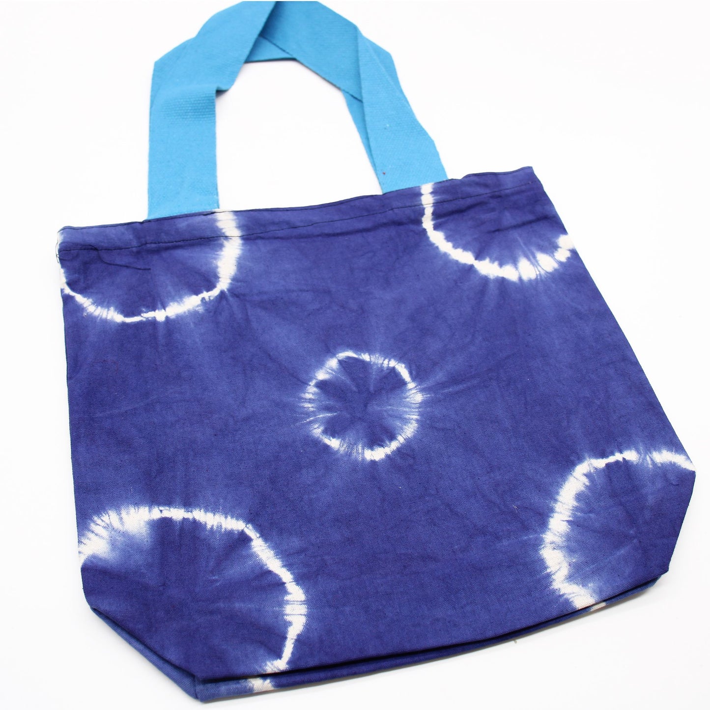 Bossa de Cotó Natural amb Disseny "Tie Dye" (220g) - 38x42x12cm - Anelles Blaves - Nansa Blava