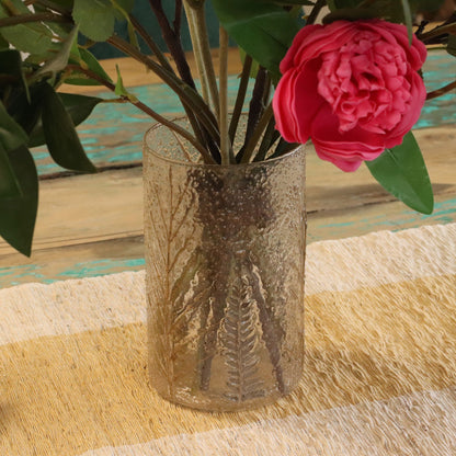 Portaespelmes de vidre floral natural - Gerro alt - pi (19x11cm)