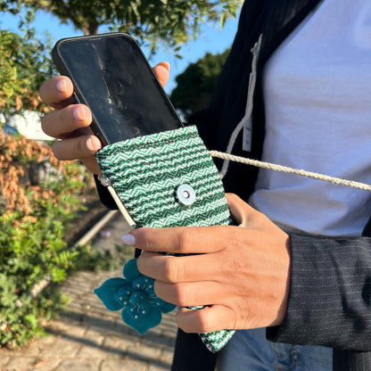 Bossa per a Telèfon amb Ratlles Verdes - Decorada amb flors