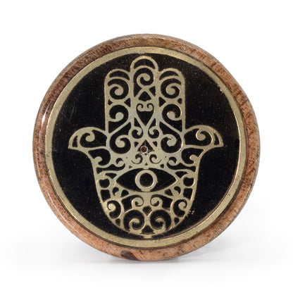 Oro y negro sobre madera de mango - Hamsa